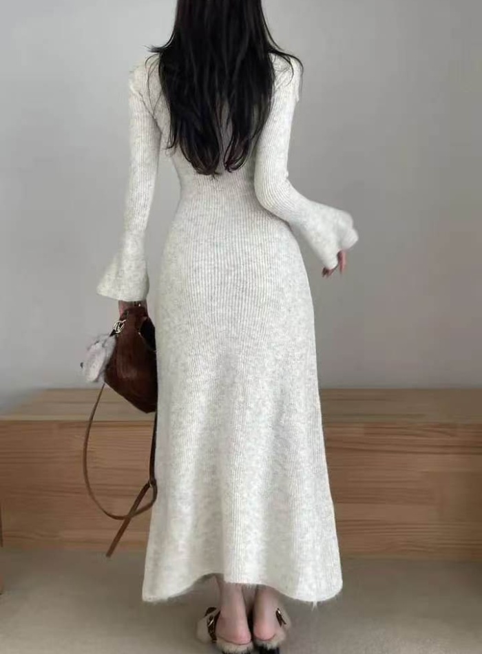 Tender Korean style wool all-match lace embroidery dress