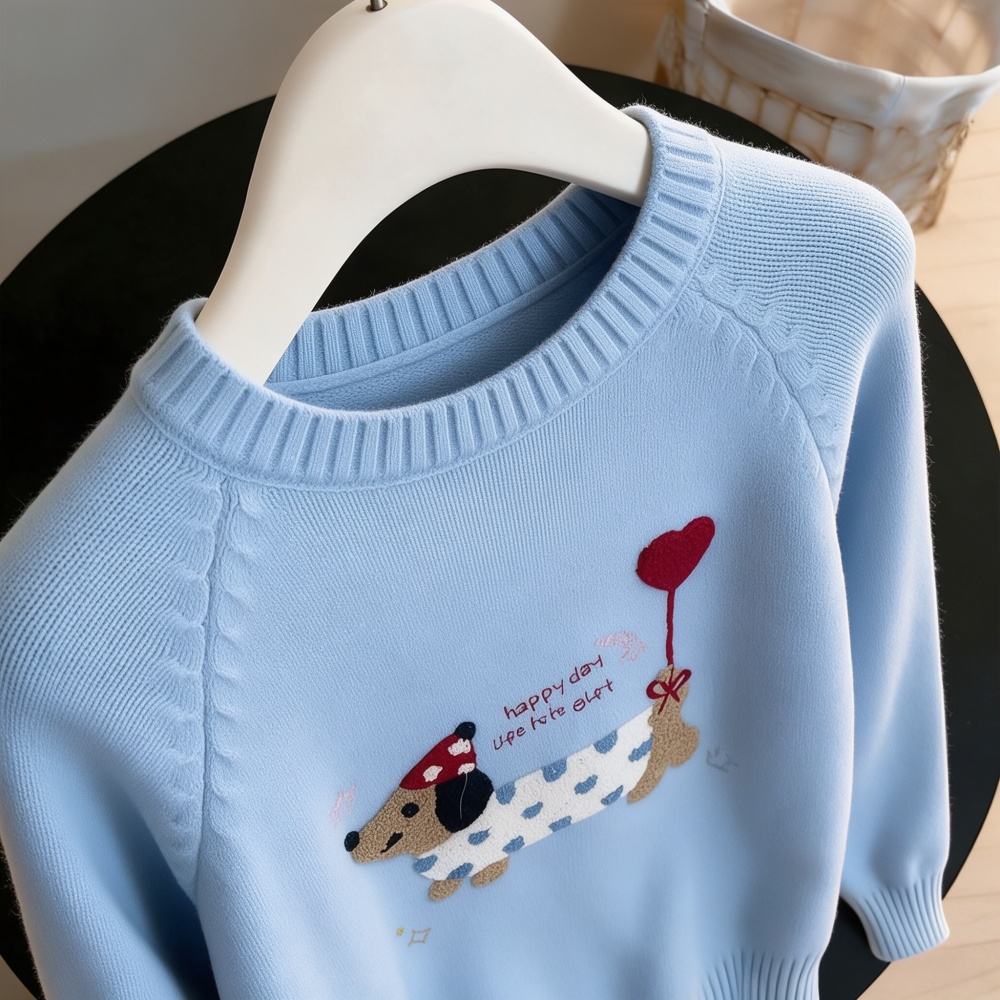 Pure embroidery tops Korean style pullover sweater