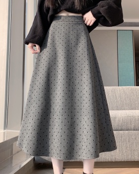 Woolen high waist long Korean style retro skirt