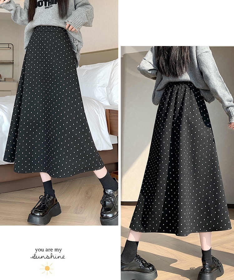 Woolen high waist long Korean style retro skirt