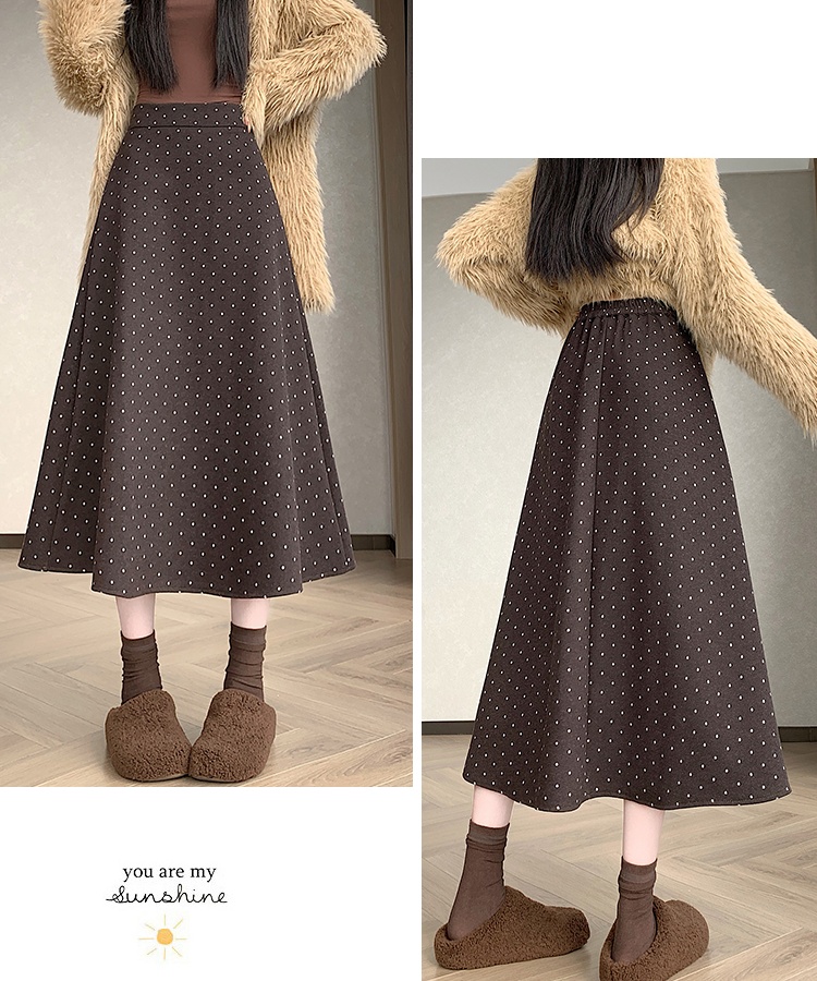 Woolen high waist long Korean style retro skirt