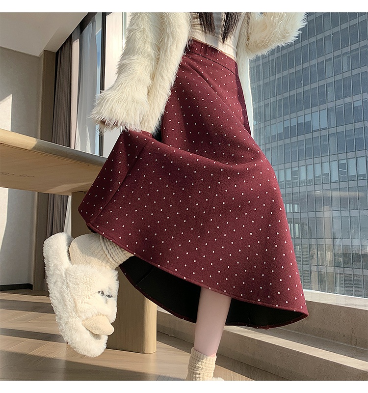 Woolen high waist long Korean style retro skirt