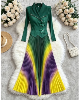 Pleated colors dress gradient printing business suit