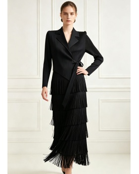 Pinched waist loose dress long sleeve business suit