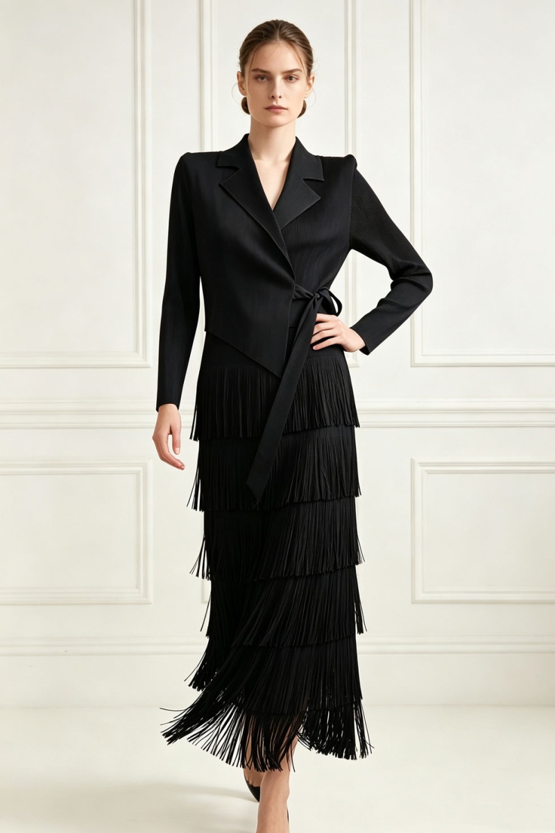Pinched waist loose dress long sleeve business suit