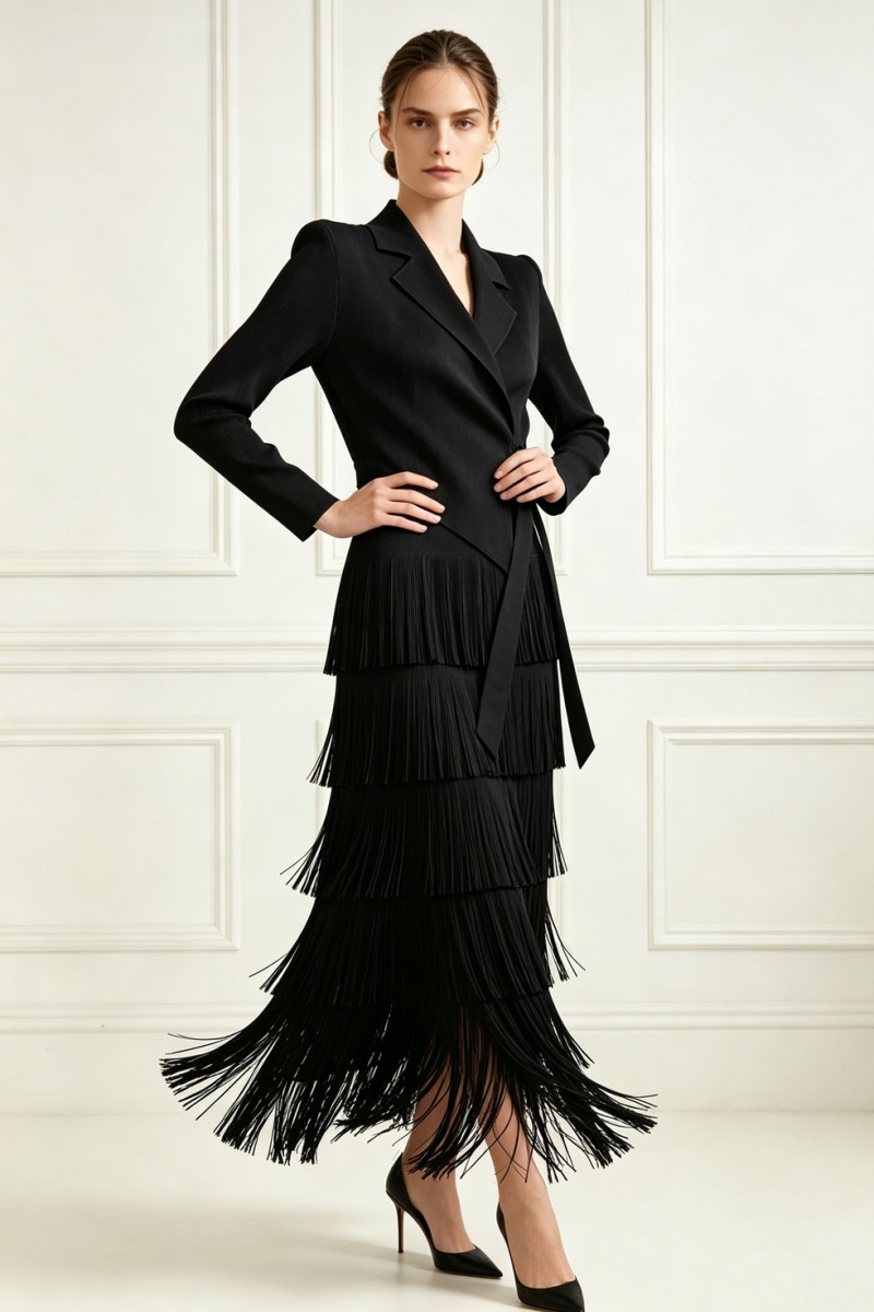 Pinched waist loose dress long sleeve business suit