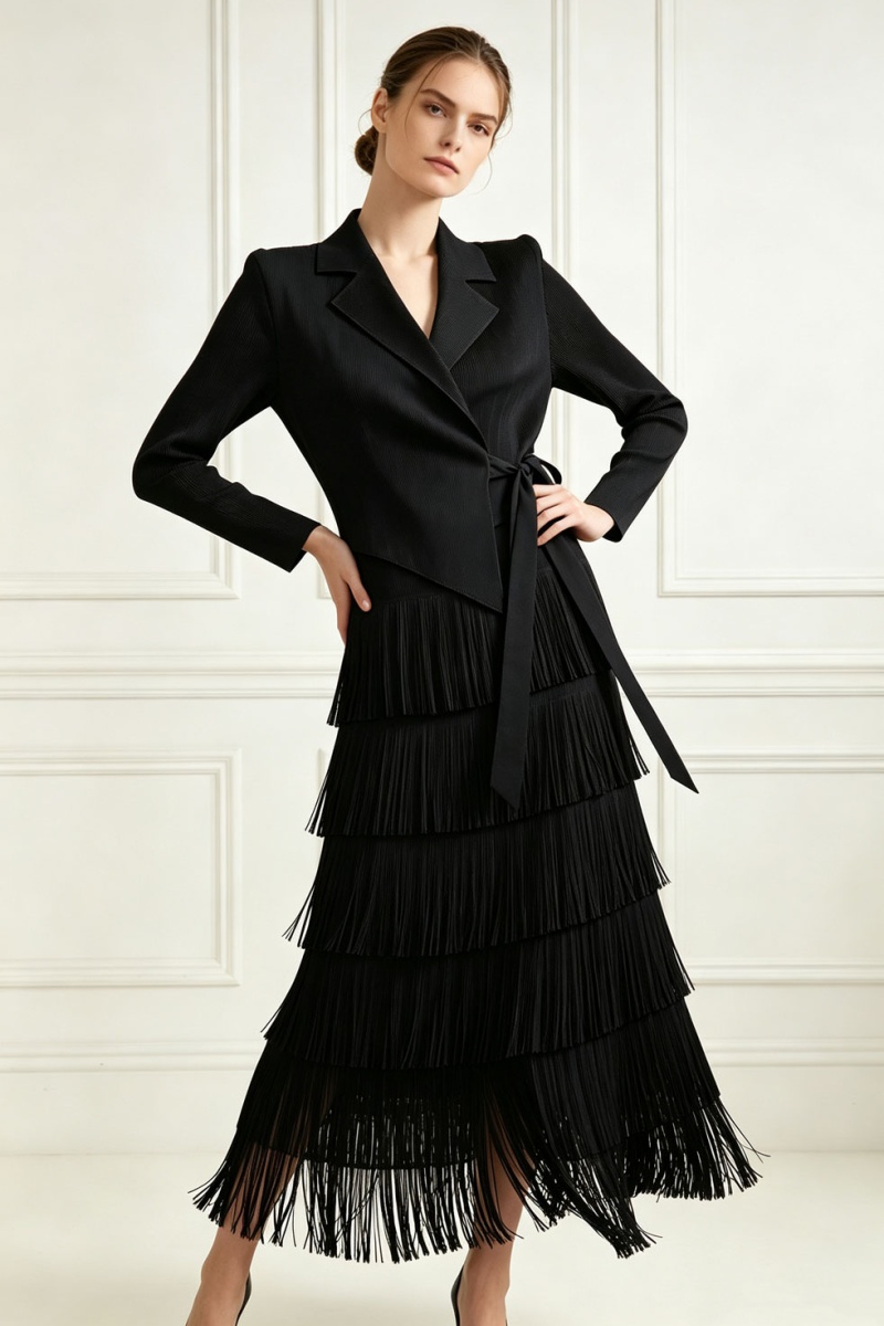Pinched waist loose dress long sleeve business suit