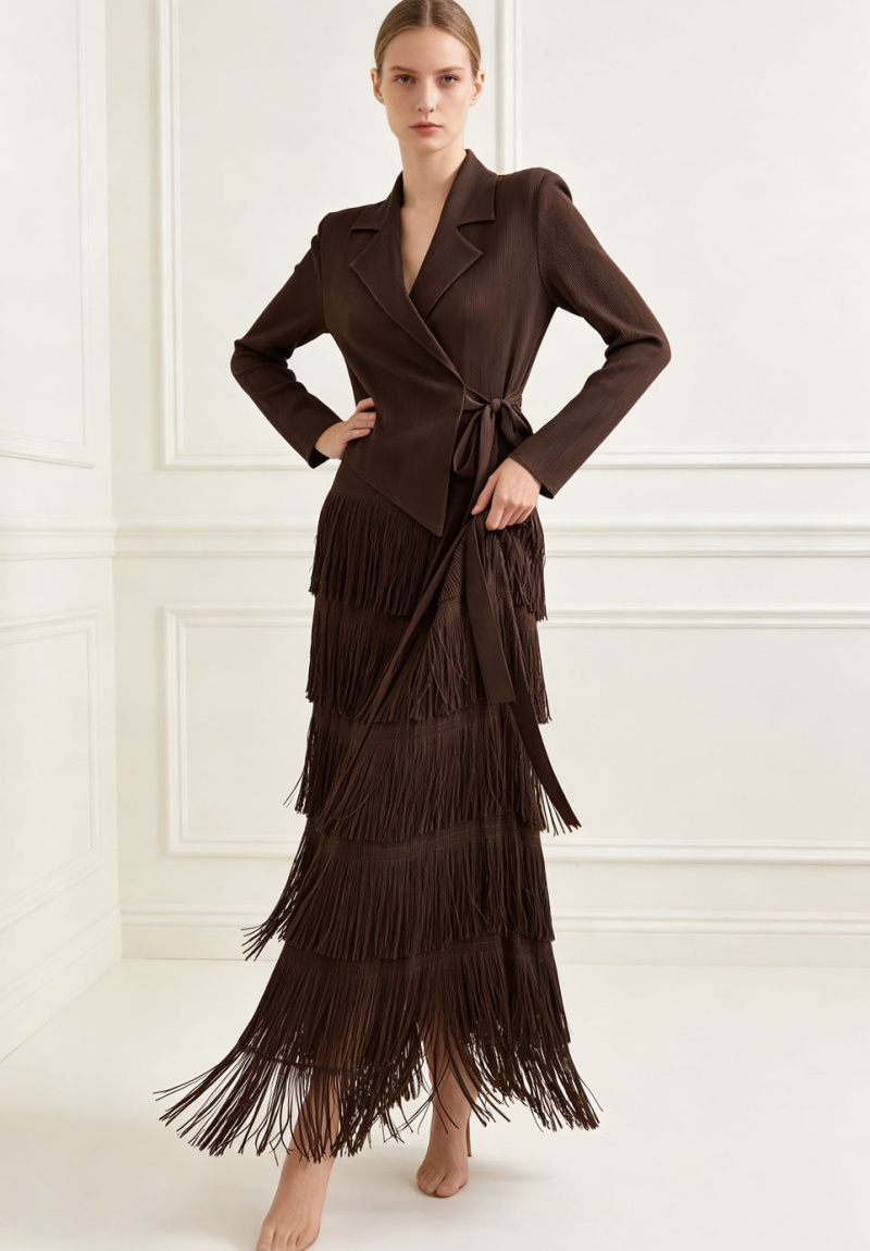 Pinched waist loose dress long sleeve business suit