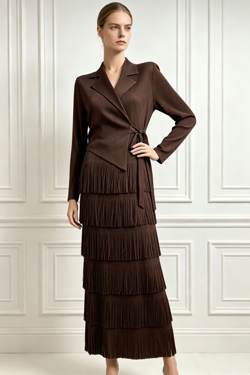 Pinched waist loose dress long sleeve business suit