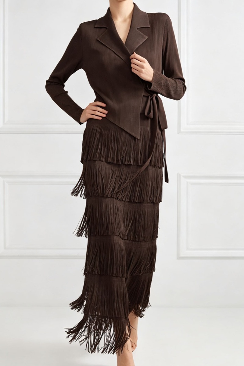 Pinched waist loose dress long sleeve business suit