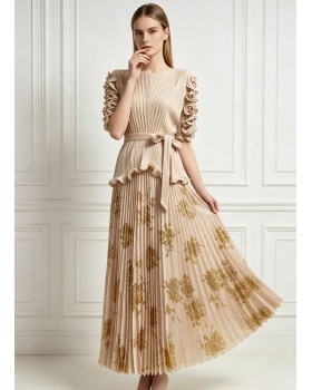 Pinched waist loose tops fold skirt 2pcs set