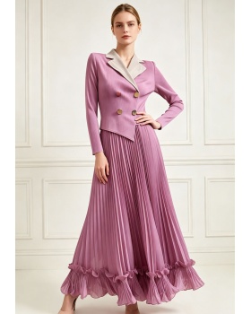 Long sleeve pleated fold dress wood ear loose business suit