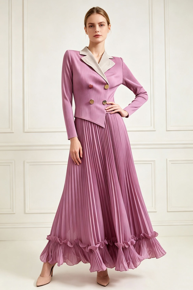 Long sleeve pleated fold dress wood ear loose business suit