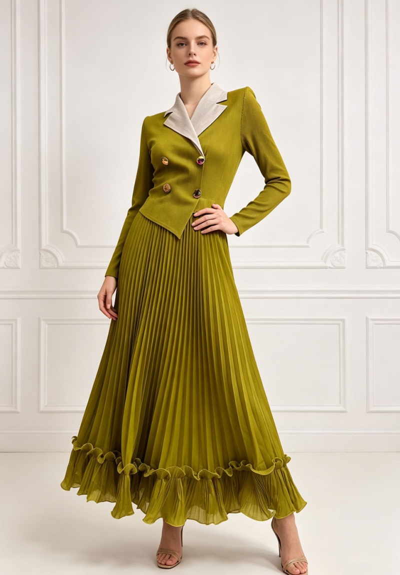 Long sleeve pleated fold dress wood ear loose business suit