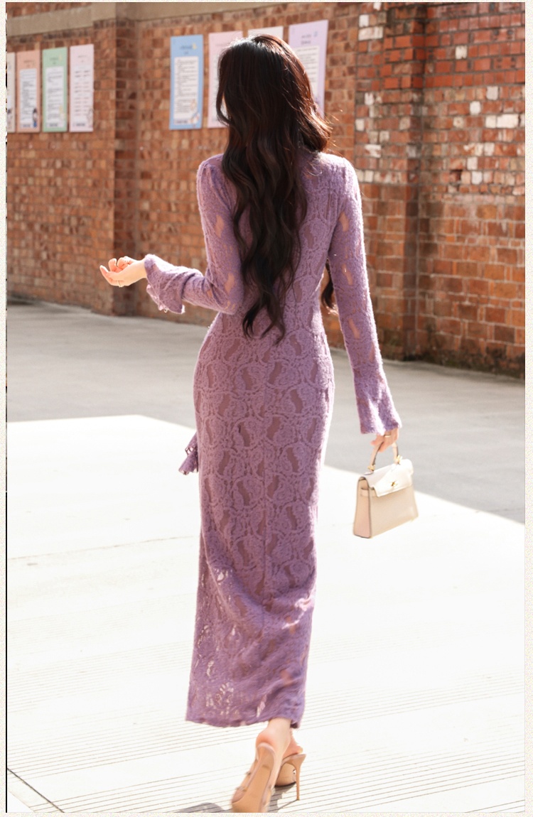 Mermaid package hip dress purple long dress for women