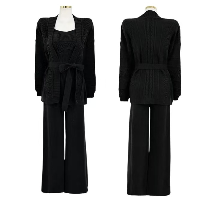 High waist cardigan wide leg pants 3pcs set for women