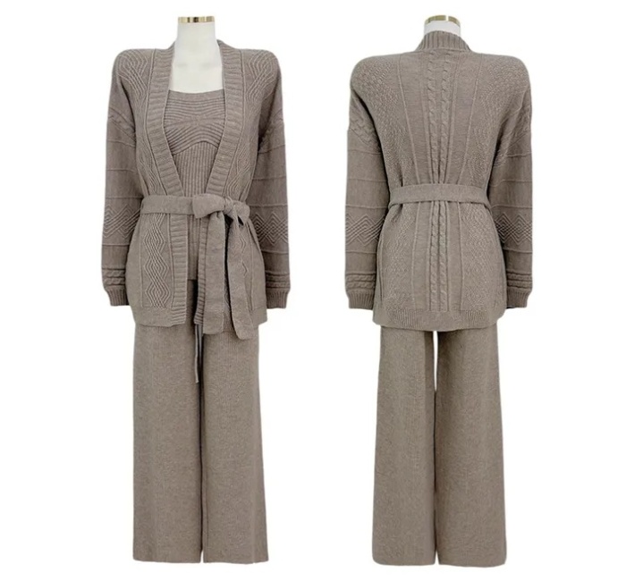 High waist cardigan wide leg pants 3pcs set for women