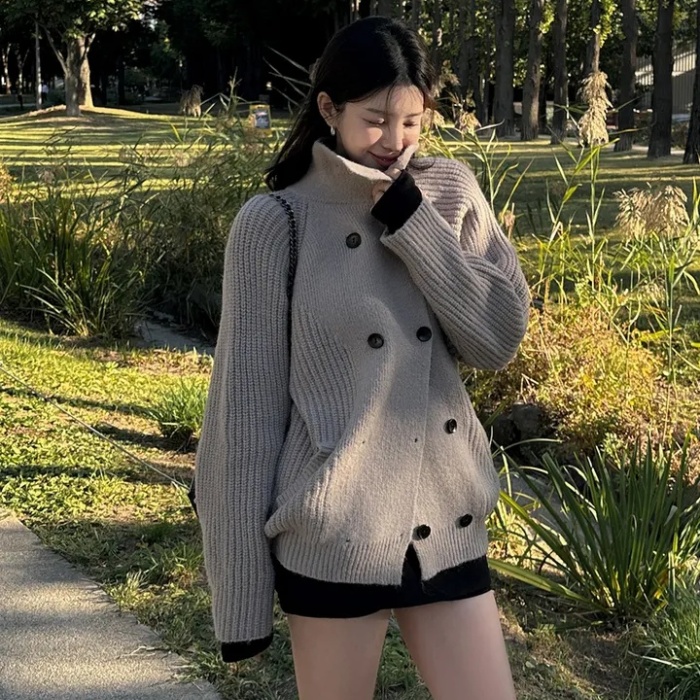 Double-breasted sweater Korean style coat
