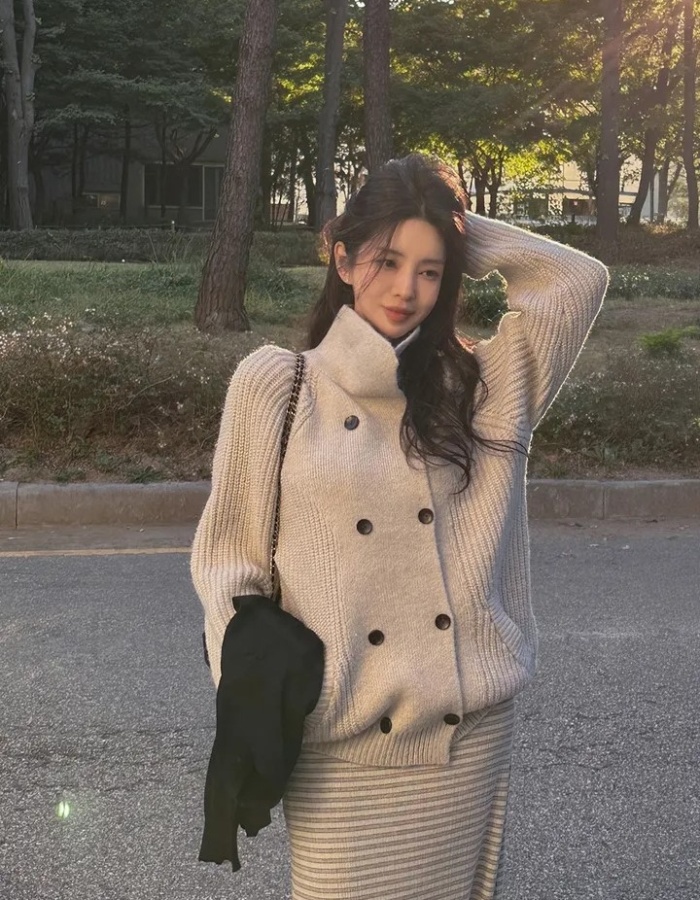 Double-breasted sweater Korean style coat