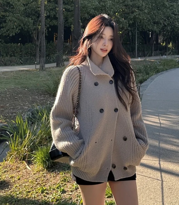 Double-breasted sweater Korean style coat