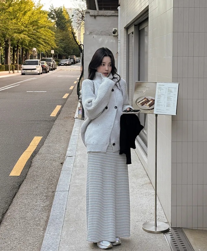 Double-breasted sweater Korean style coat