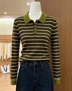 Autumn and winter knitted stripe slim long sleeve sweater
