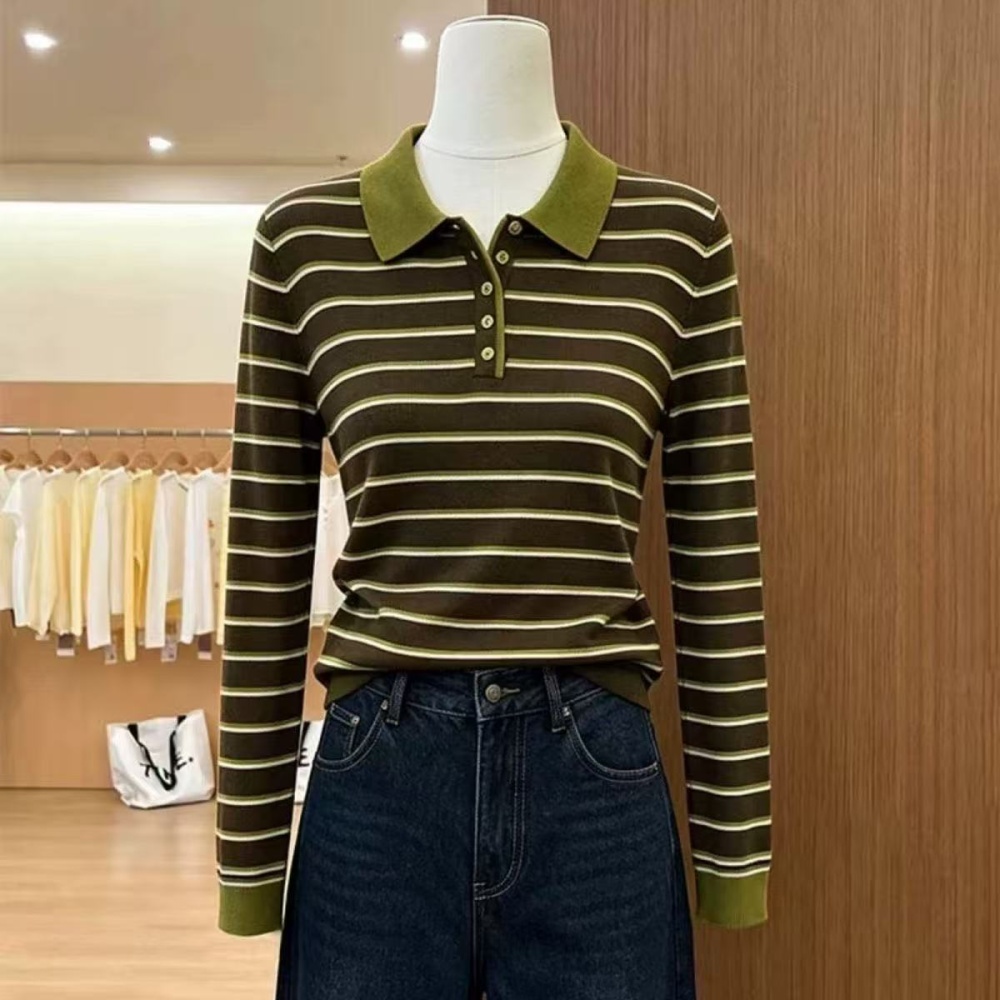 Autumn and winter knitted stripe slim long sleeve sweater