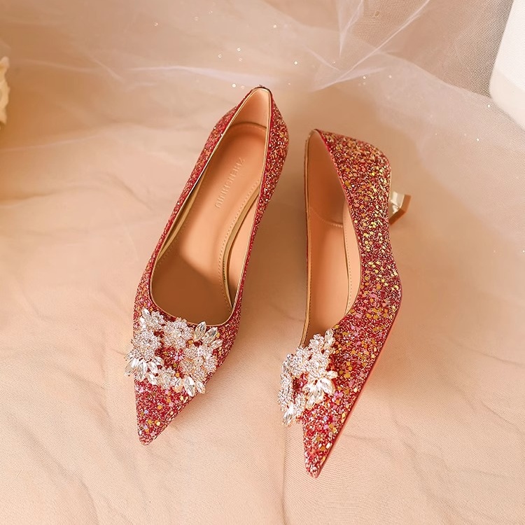 Fine-root wedding dress bride shoes for women