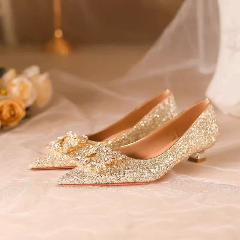 Fine-root wedding dress bride shoes for women