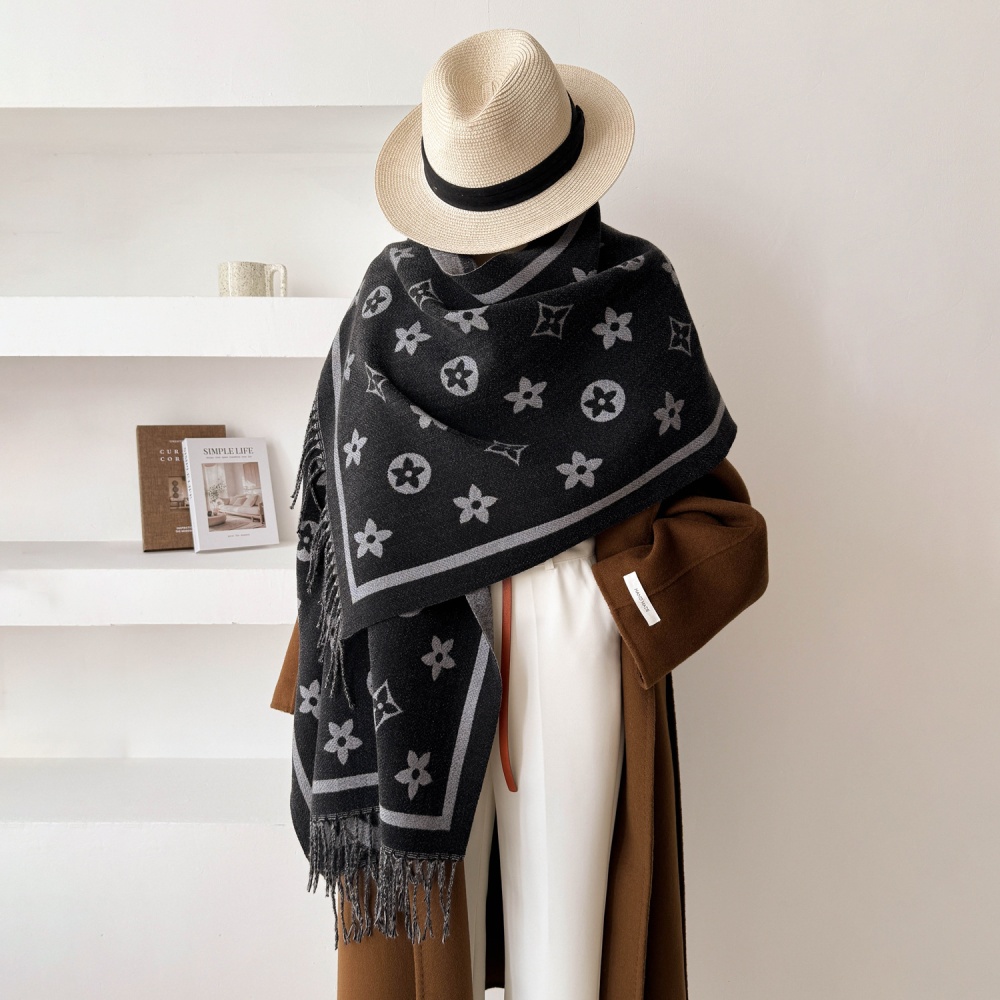 Tassels thermal scarves simple two-sided stars shawl for women