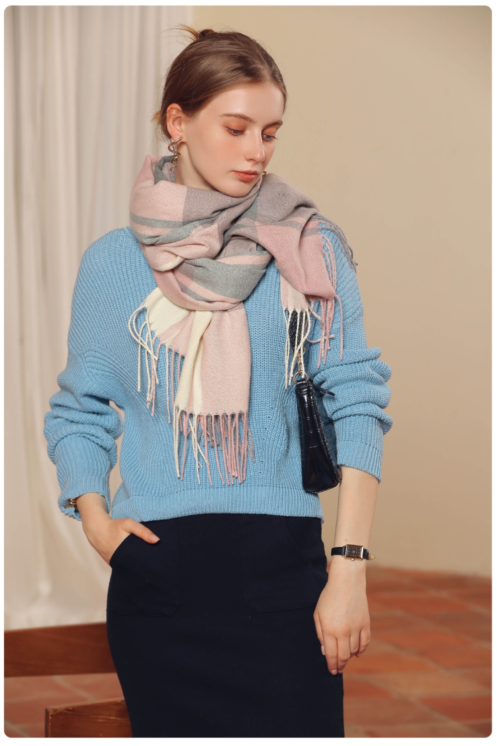Scarf plaid shawl winter tassels scarves