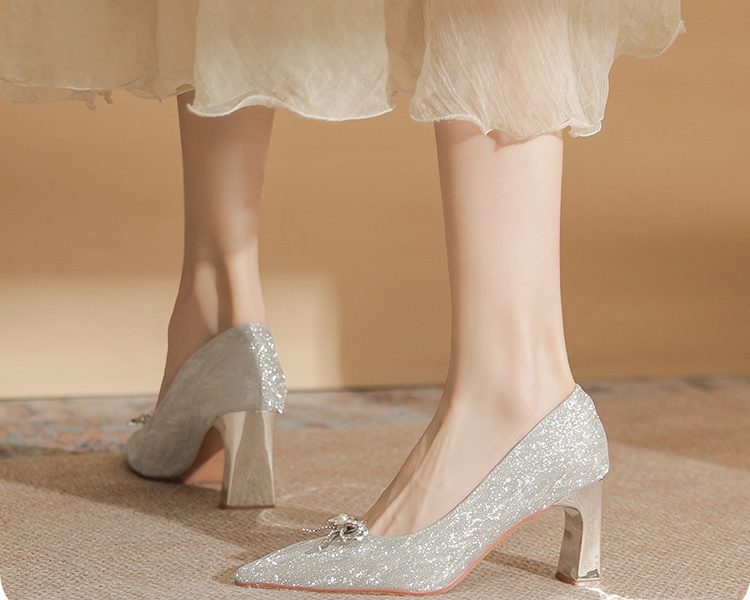 Bridesmaids France style bow bride wear crystal shoes
