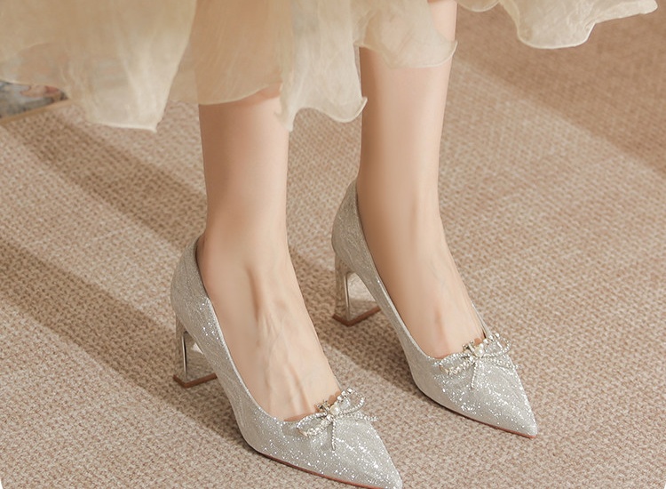 Bridesmaids France style bow bride wear crystal shoes