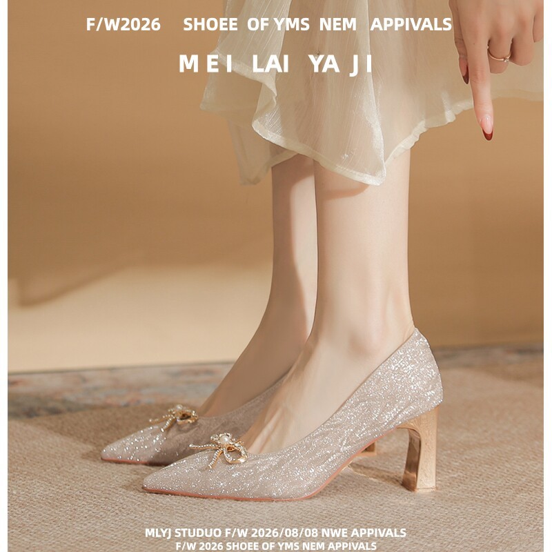 Bridesmaids France style bow bride wear crystal shoes