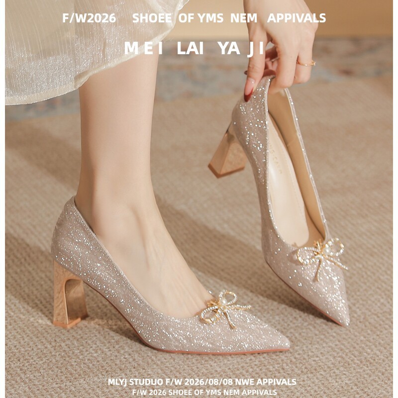Bridesmaids France style bow bride wear crystal shoes