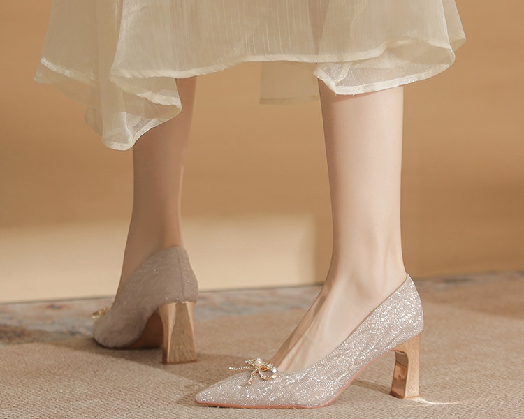 Bridesmaids France style bow bride wear crystal shoes