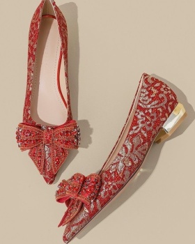 Bow thick shoes wear bride high-heeled shoes