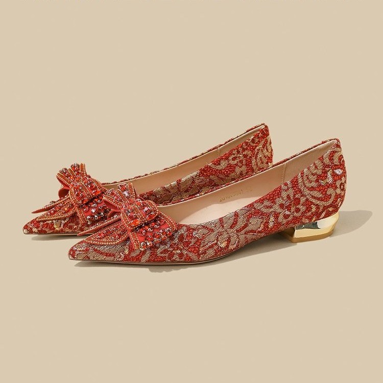 Bow thick shoes wear bride high-heeled shoes
