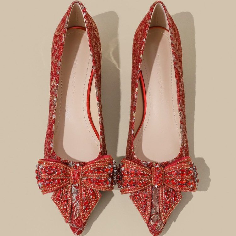 Bow thick shoes wear bride high-heeled shoes