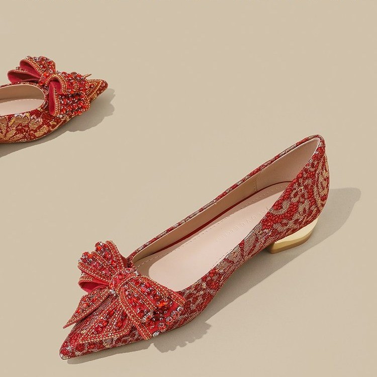 Bow thick shoes wear bride high-heeled shoes