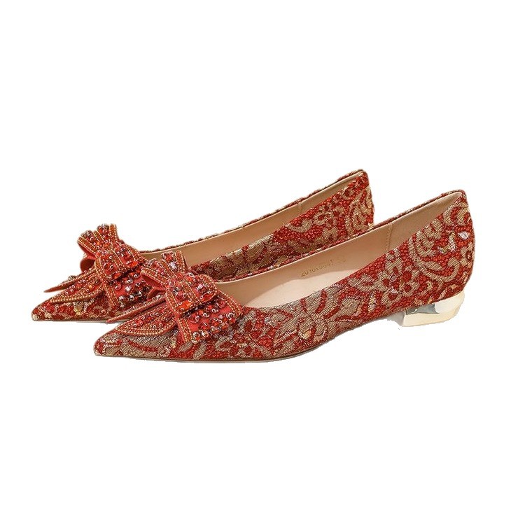 Bow thick shoes wear bride high-heeled shoes