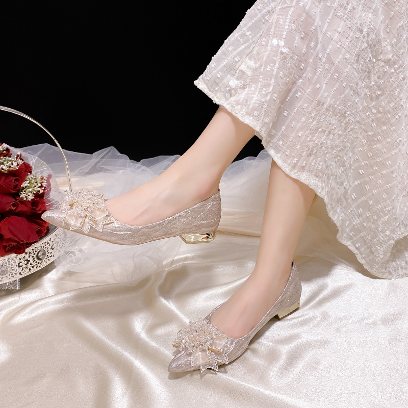 Low France style shoes bride wedding dress for women