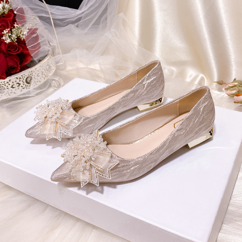 Low France style shoes bride wedding dress for women