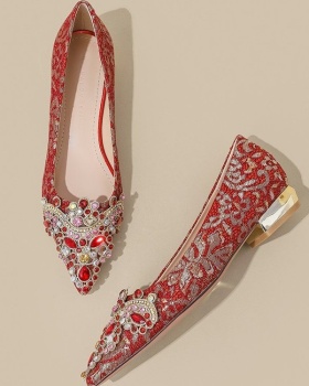 Red bride wedding shoes thick evening dress for women