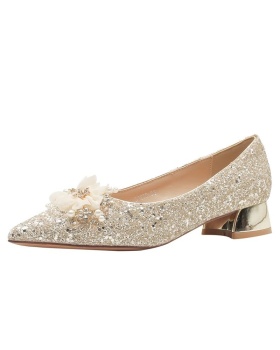 Thick wedding dress pointed wedding shoes for women
