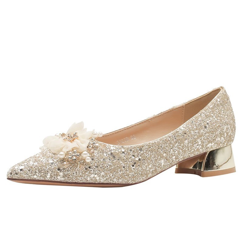 Thick wedding dress pointed wedding shoes for women