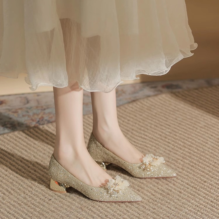 Thick wedding dress pointed wedding shoes for women