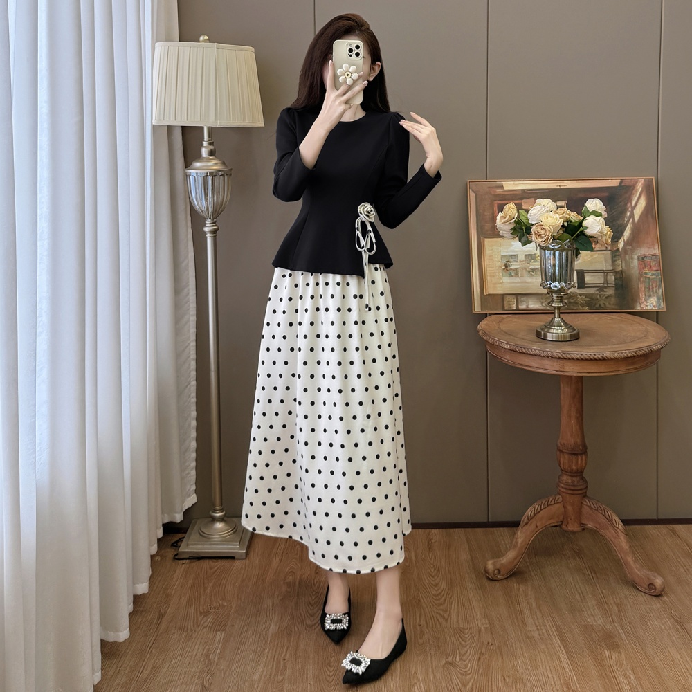Autumn and winter temperament large yard skirt 2pcs set