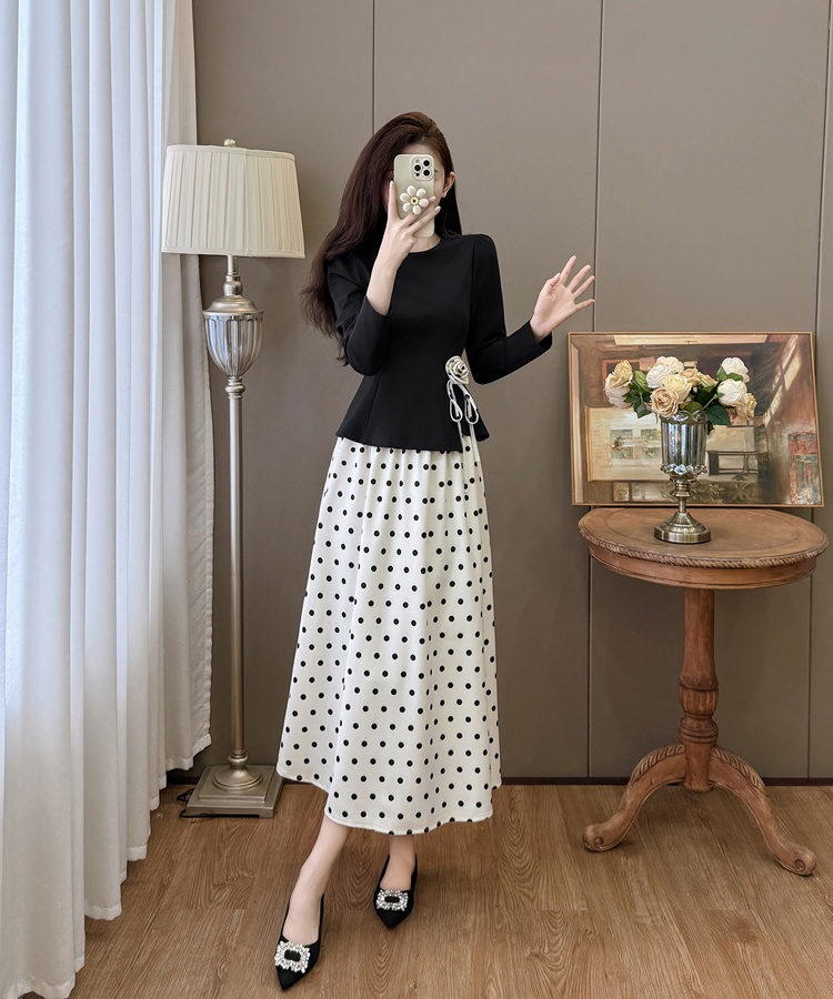 Autumn and winter temperament large yard skirt 2pcs set