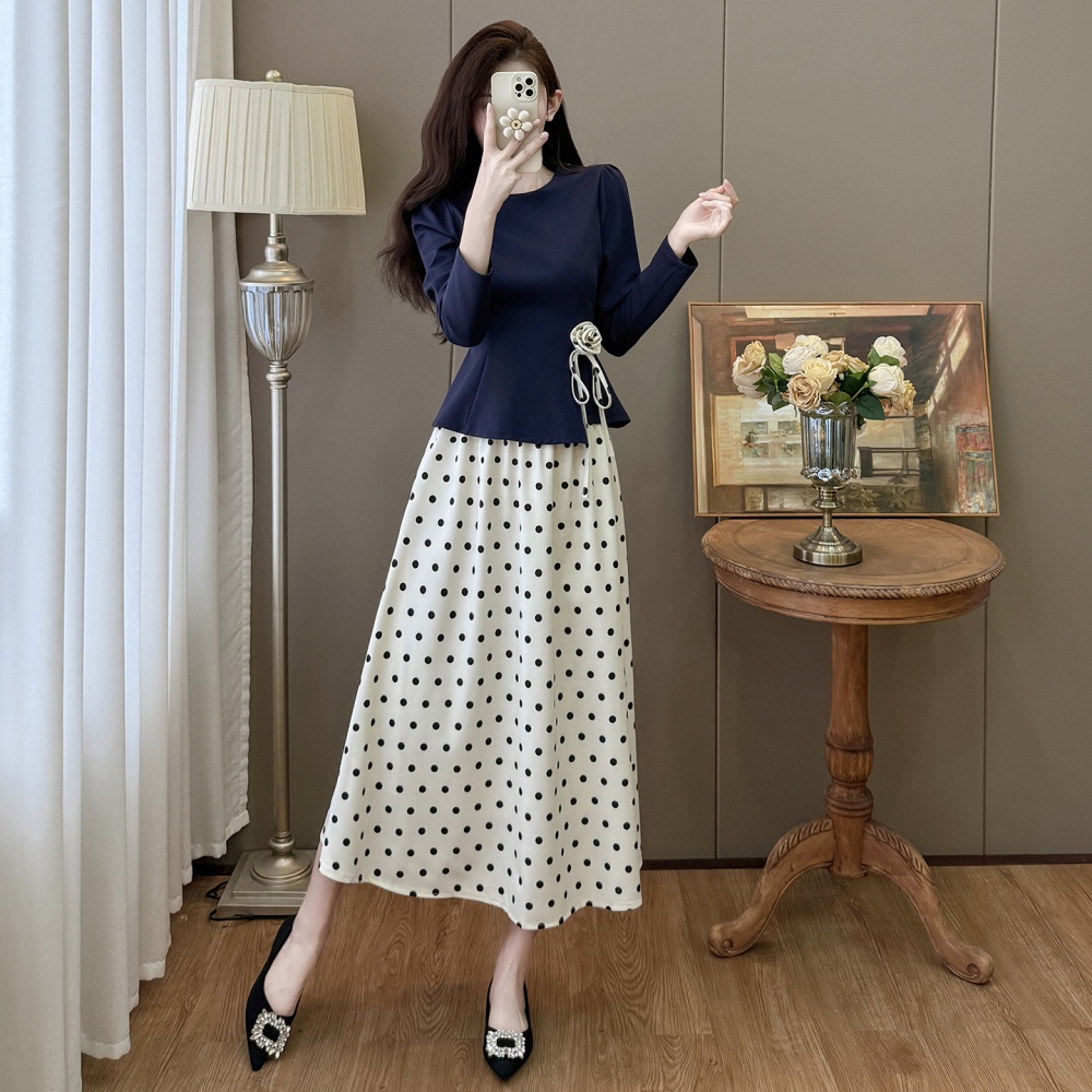 Autumn and winter temperament large yard skirt 2pcs set